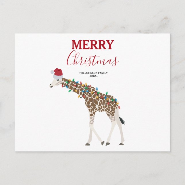 Christmas Giraffe Funny Animal with Santa Hat Card (Front)