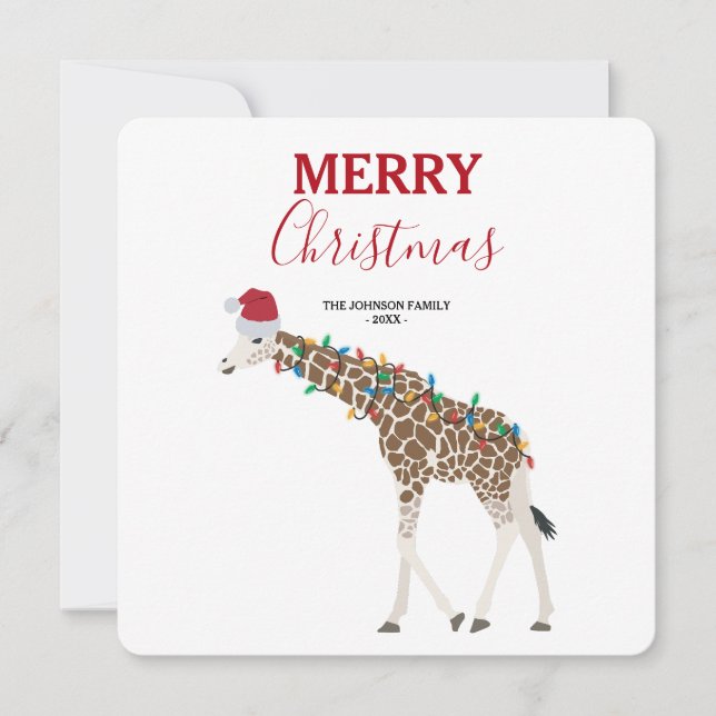 Christmas Giraffe Funny Animal with Santa Hat Card (Front)