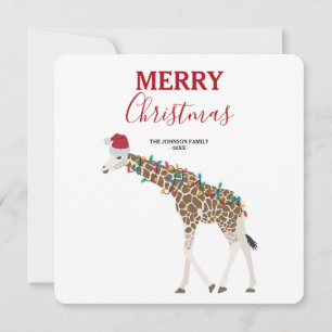 Christmas Giraffe Funny Animal with Santa Hat Card