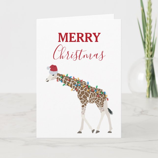 Christmas Giraffe Funny Animal with Santa Hat Card (Front)