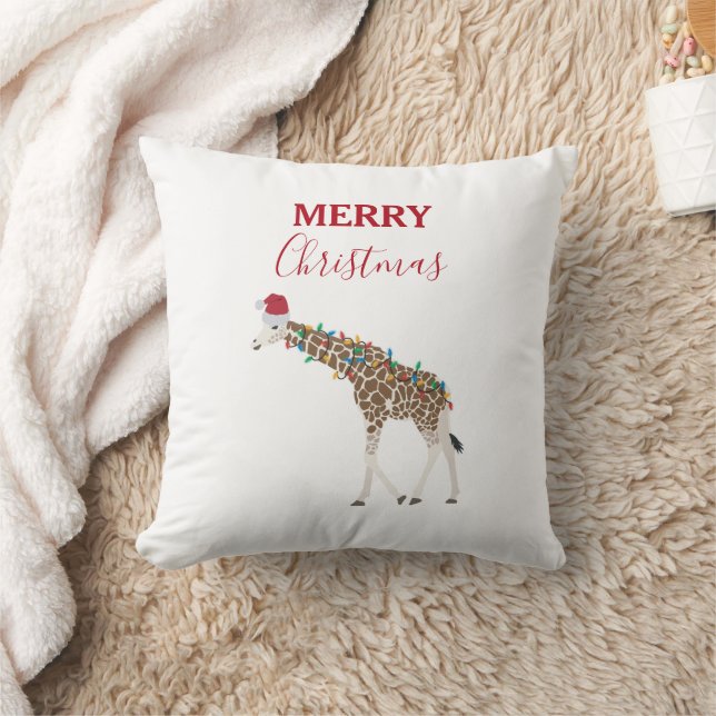 Christmas Giraffe Funny Animal with Santa Hat Card Cushion (Blanket)