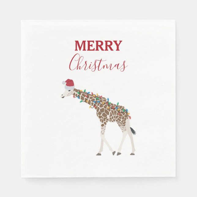 Christmas Giraffe Funny Animal with Santa Hat Card Napkin (Front)