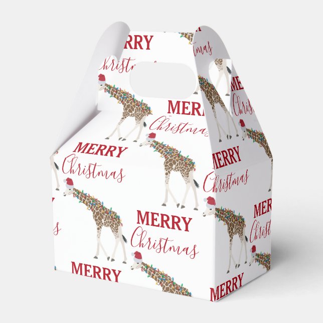 Christmas Giraffe Funny Animal with Santa Hat  Favour Box (Front Side)