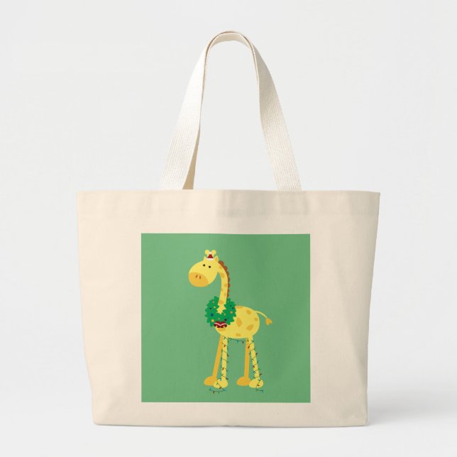 Christmas Giraffe Large Tote Bag (Front)