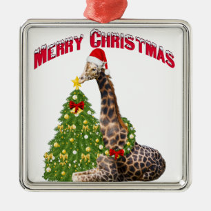 Christmas Giraffe Metal Tree Decoration