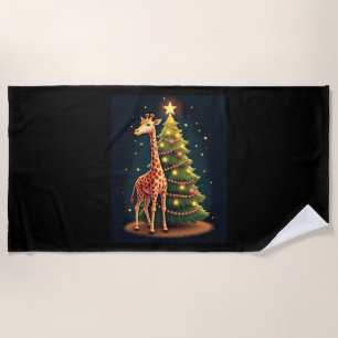 Christmas Giraffe Official Tree Topper Funny Tall Beach Towel