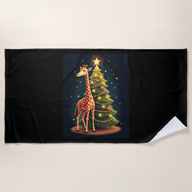 Christmas Giraffe Official Tree Topper Funny Tall  Beach Towel (Front)