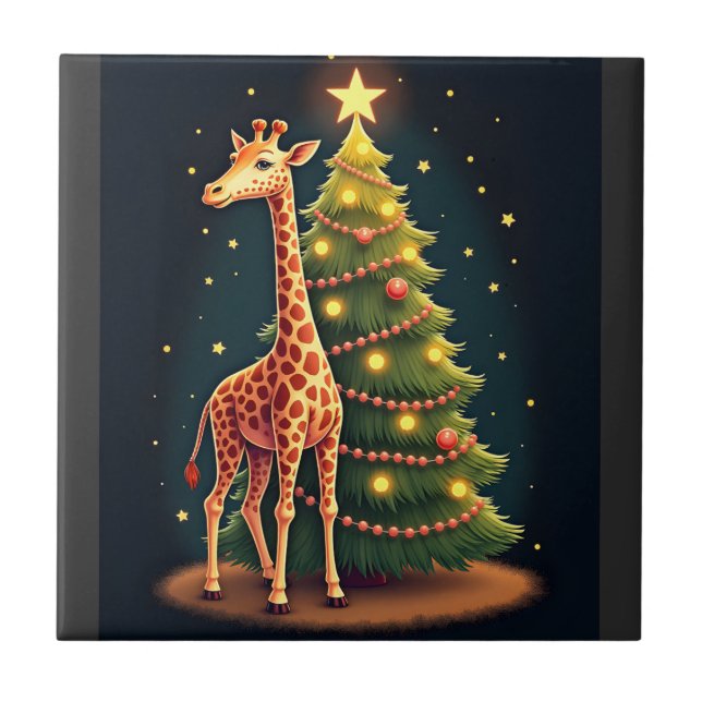 Christmas Giraffe Official Tree Topper Funny Tall  Ceramic Tile (Front)
