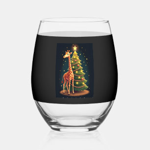 Christmas Giraffe Official Tree Topper Funny Tall  Stemless Wine Glass