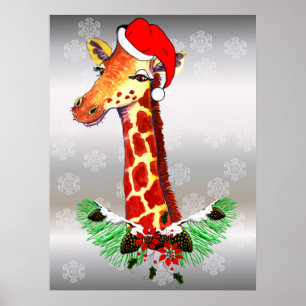 Christmas Giraffe Poster