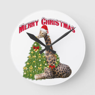 Christmas Giraffe Round Clock