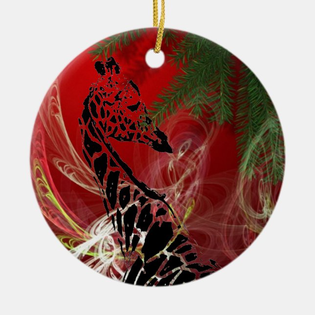 Christmas Giraffe ~ Round Ornament (Front)
