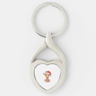 Christmas Giraffe Santa Hat and Colourful Lights Key Ring