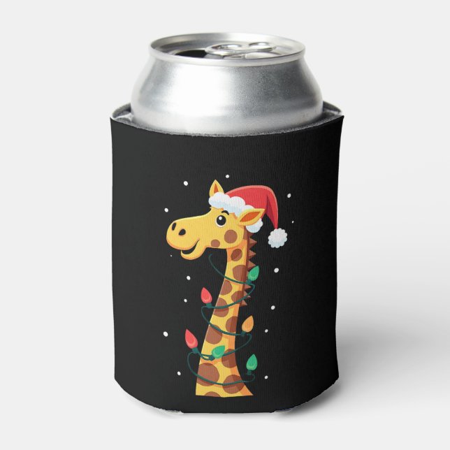 Christmas Giraffe Santa Hat Lights Giraffe Men Wom Can Cooler (Can Front)
