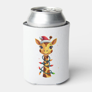 Christmas Giraffe Santa Hat Lights Giraffe Men Wom Can Cooler