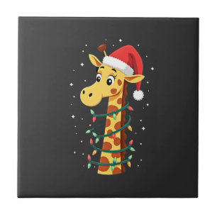 Christmas Giraffe Santa Hat Lights Giraffe Men Wom Ceramic Tile