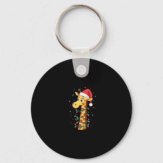 Christmas Giraffe Santa Hat Lights Giraffe Men Wom Key Ring (Front)