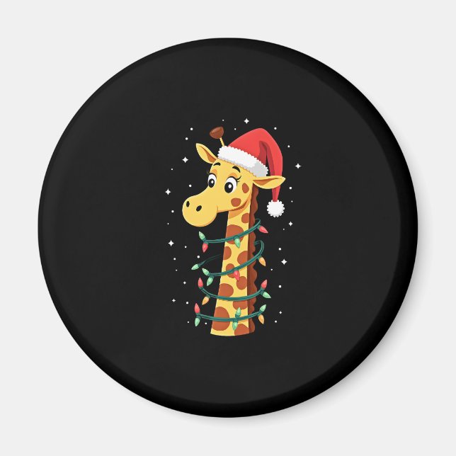 Christmas Giraffe Santa Hat Lights Giraffe Men Wom Magnet (Front)