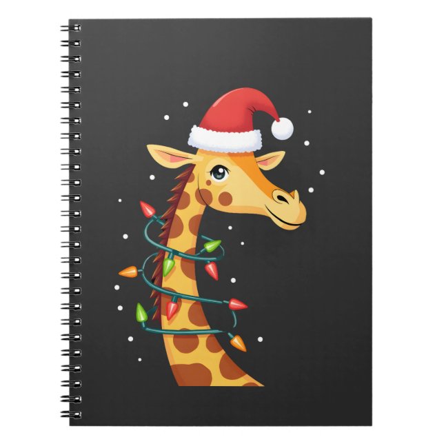 Christmas Giraffe Santa Hat Lights Giraffe Men Wom Notebook (Front)