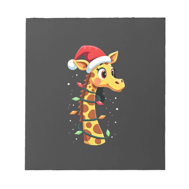 Christmas Giraffe Santa Hat Lights Giraffe Men Wom Notepad (Front)