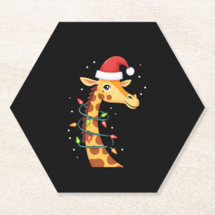 Christmas Giraffe Santa Hat Lights Giraffe Men Wom Paper Coaster
