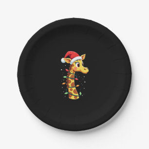 Christmas Giraffe Santa Hat Lights Giraffe Men Wom Paper Plate
