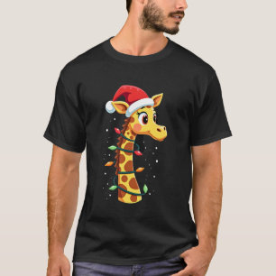 Christmas Giraffe Santa Hat Lights Giraffe Men Wom T-Shirt