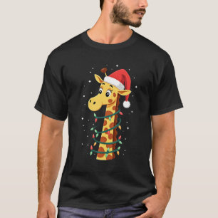 Christmas Giraffe Santa Hat Lights Giraffe Men Wom T-Shirt
