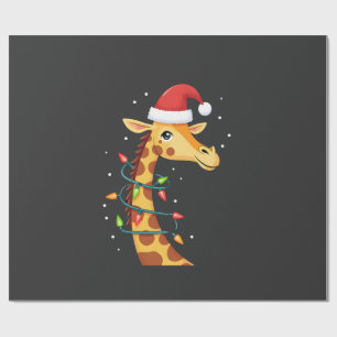 Christmas Giraffe Santa Hat Lights Giraffe Men Wom Wrapping Paper
