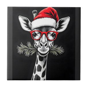 Christmas Giraffe Santa Hat Pajama Gift Family Mat Ceramic Tile