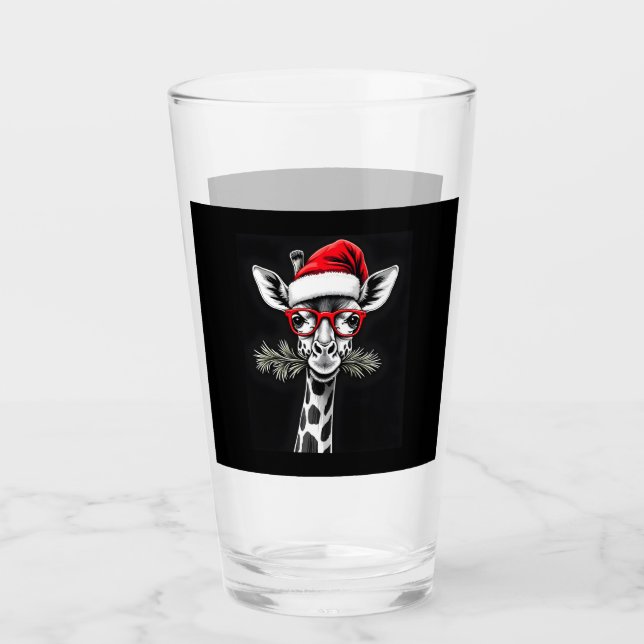 Christmas Giraffe Santa Hat Pajama Gift Family Mat Glass (Front)