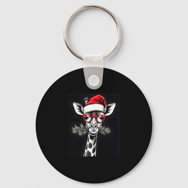 Christmas Giraffe Santa Hat Pajama Gift Family Mat Key Ring (Front)