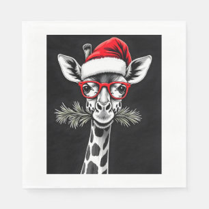 Christmas Giraffe Santa Hat Pajama Gift Family Mat Napkin