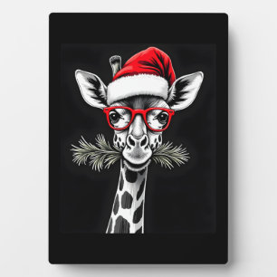 Christmas Giraffe Santa Hat Pajama Gift Family Mat Plaque