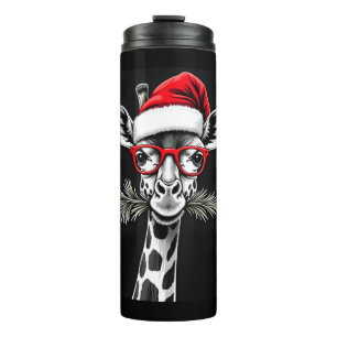 Christmas Giraffe Santa Hat Pajama Gift Family Mat Thermal Tumbler