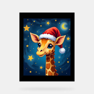 Christmas Giraffe Santa Hat Starry Night Holiday L Acrylic Sign