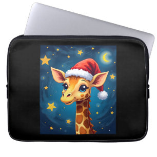 Christmas Giraffe Santa Hat Starry Night Holiday L Laptop Sleeve