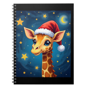 Christmas Giraffe Santa Hat Starry Night Holiday L Notebook