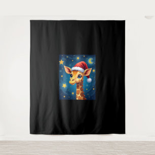 Christmas Giraffe Santa Hat Starry Night Holiday L Tapestry