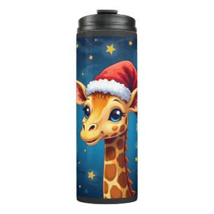Christmas Giraffe Santa Hat Starry Night Holiday L Thermal Tumbler