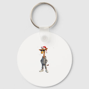 Christmas Giraffe Santa Long Sleeve T-Shirt (2) Key Ring