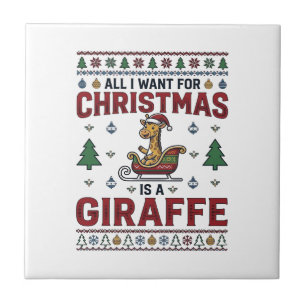 Christmas Giraffe Sleigh Funny Holiday T-Shirt Des Ceramic Tile