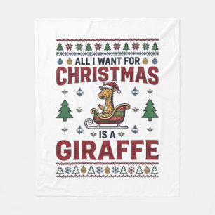 Christmas Giraffe Sleigh Funny Holiday T-Shirt Des Fleece Blanket