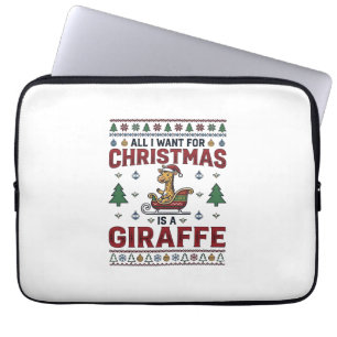 Christmas Giraffe Sleigh Funny Holiday T-Shirt Des Laptop Sleeve