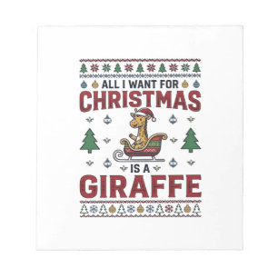 Christmas Giraffe Sleigh Funny Holiday T-Shirt Des Notepad