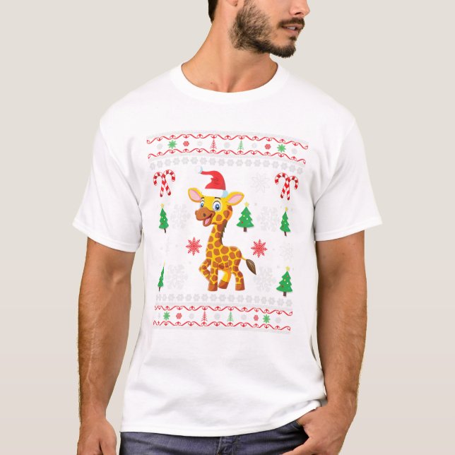Christmas Giraffe Ugly Christmas T-Shirt (Front)