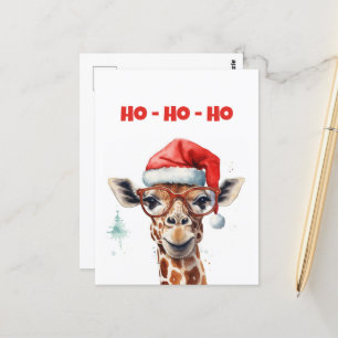 Christmas Giraffe Watercolor Postcard