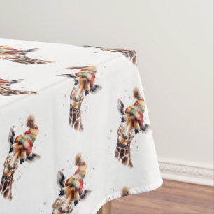 Christmas Giraffe Watercolor Winter Hat Pattern Tablecloth
