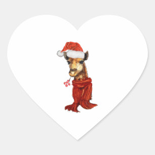 Christmas Giraffe Watercolor Winter Heart Sticker