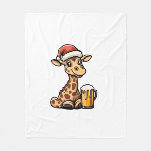 Christmas Giraffe With Beer _ Xmas Funny Party   Fleece Blanket